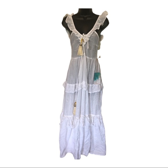 True destinations White prairie flutter strap sleeveless tiered boho‎ maxi dress - Picture 13 of 13